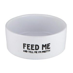 White Ceramic Pet Bowl - Feed Me/NWT